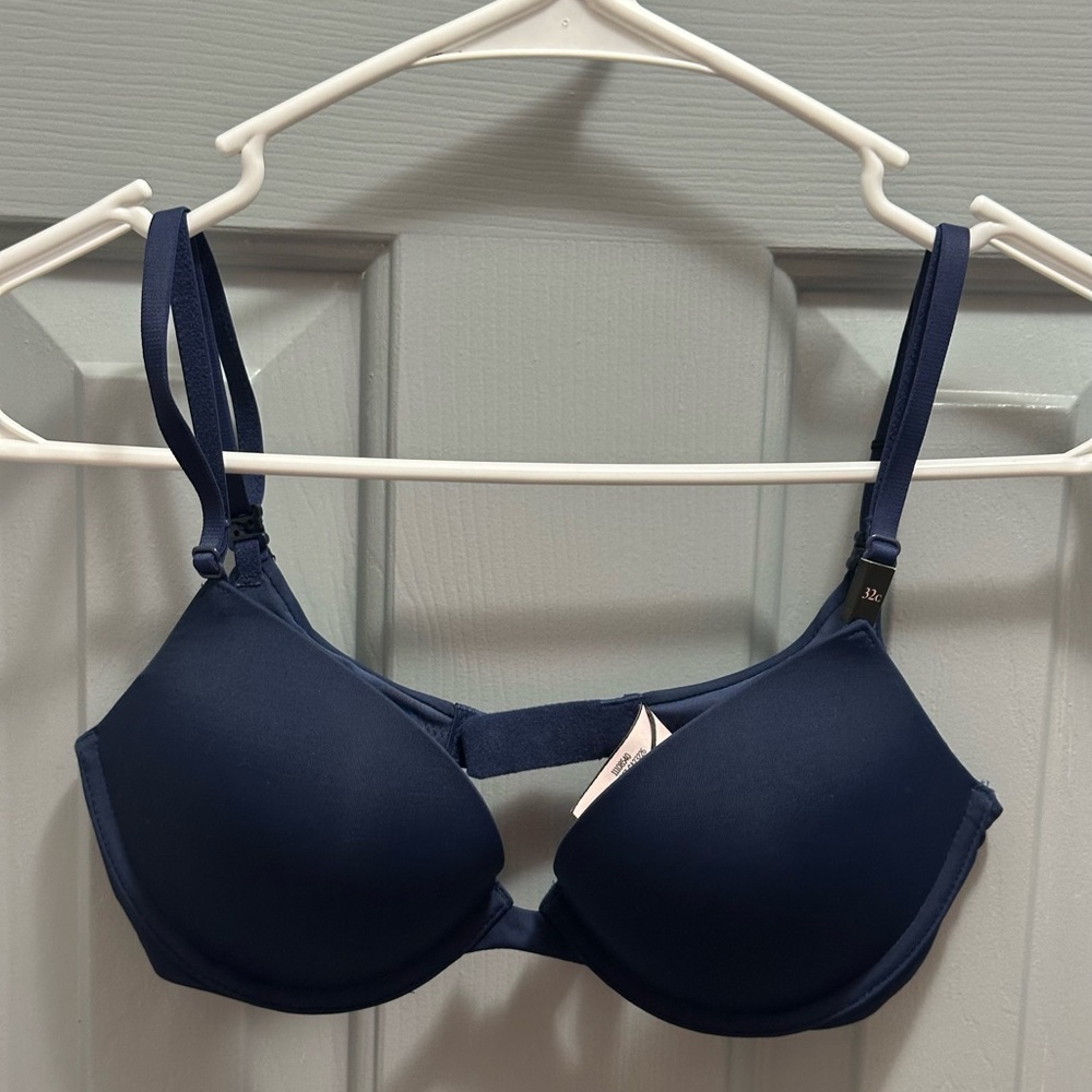 NEW Victoria’s Secret Padded Plunge Bra Underwire Navy Blue Size 32C